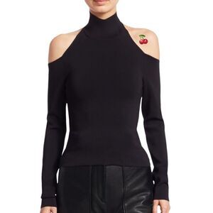 Alexander Wang Black Halter Turtleneck Shoulder Cutout Long Sleeve Top Small